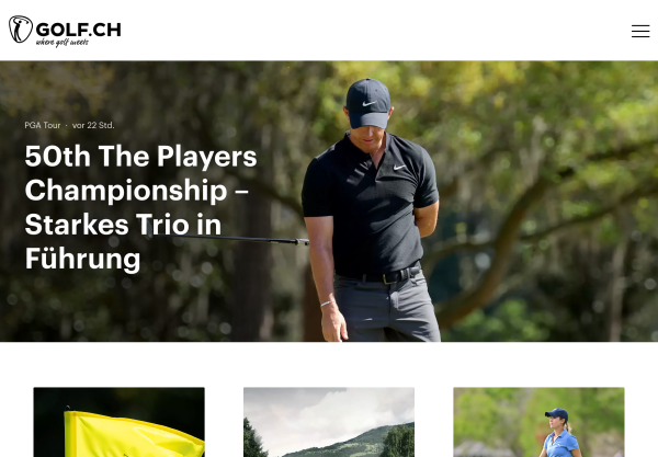 Startseite der Golf.ch Website