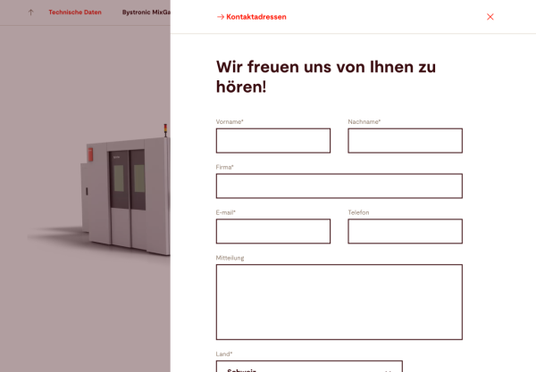 Kontaktformular auf der Website von Bystronic